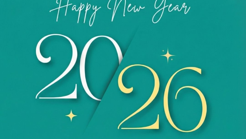 Fireworks over a scenic travel destination with “Happy New Year 2026” text.